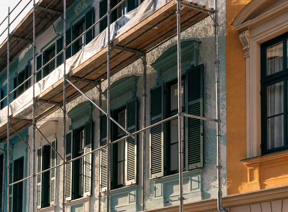 Klassische Bremer Altbau-Fassade mit Gerüst während einer fachgerechten Renovierung